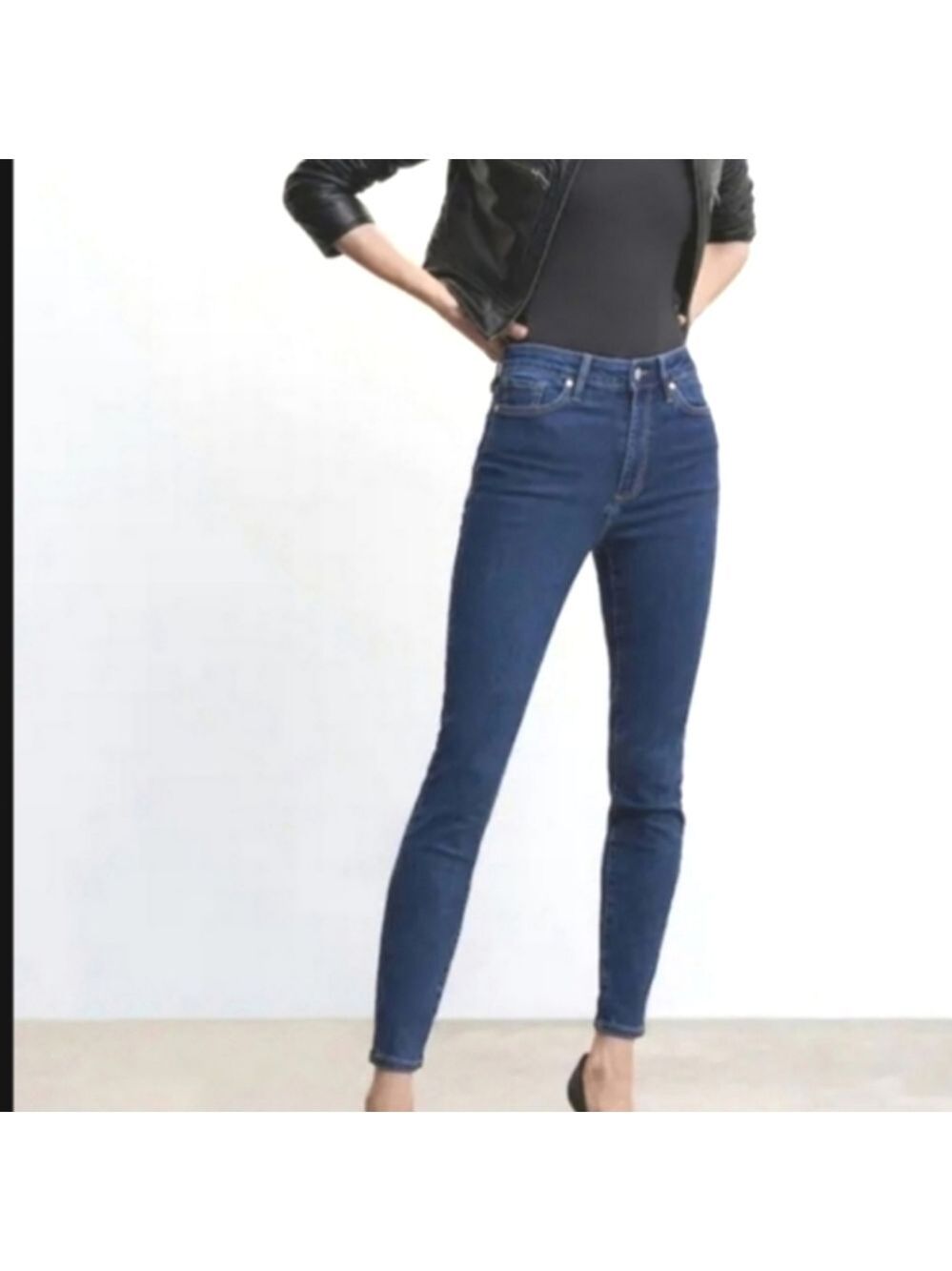 MNG ISA JEANS HIGH RISE STRETCH DENIM SKINNY RAW ANKLE HEM DARK WASH SIZE 26